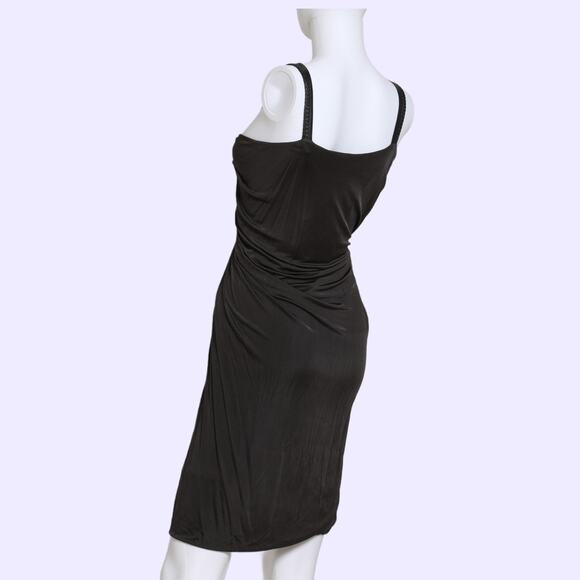 YIGAL AZROUËL Black Grey Knee-Length Dress with Leather Embellished Front - Picture 5 of 11